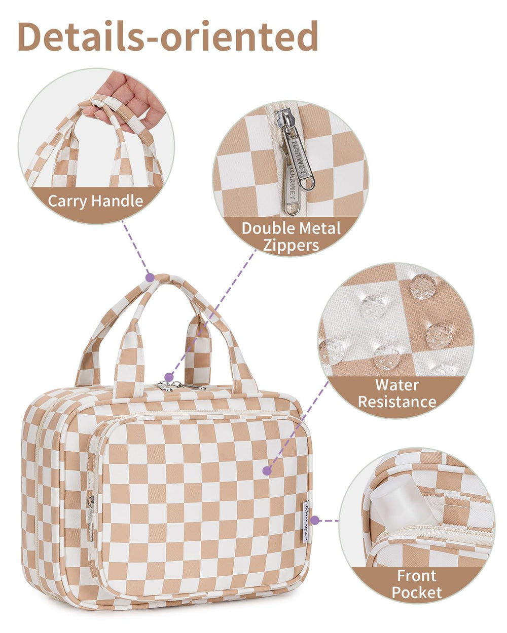 Narwey travel toiletry bag large compact design fits in luggage without bulk.