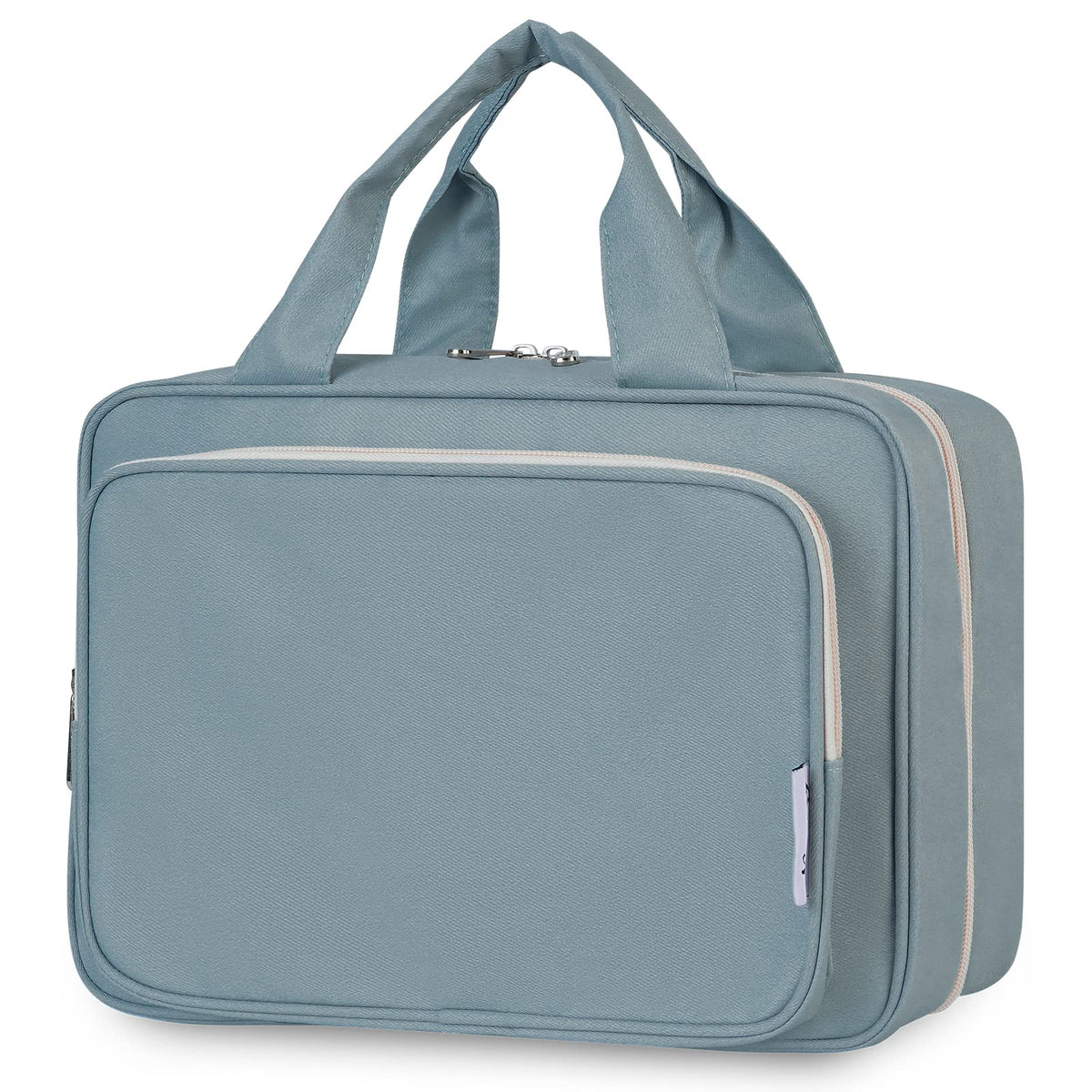 Narwey large greyish-blue travel toiletry bag front view with organized compartments for easy access.