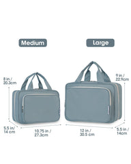Narwey large greyish-blue bag hanging on hook for hands-free access.