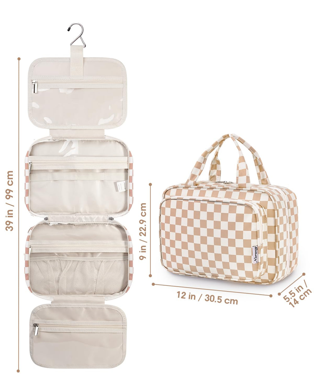 Narwey travel toiletry bag light checkerboard large 16-ounce weight adds portability.