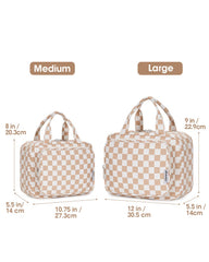 Narwey travel toiletry bag light checkerboard large compartments keeps cosmetics organized during travel.