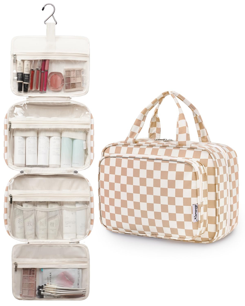 Narwey travel toiletry bag large durable fabric withstands frequent travel.