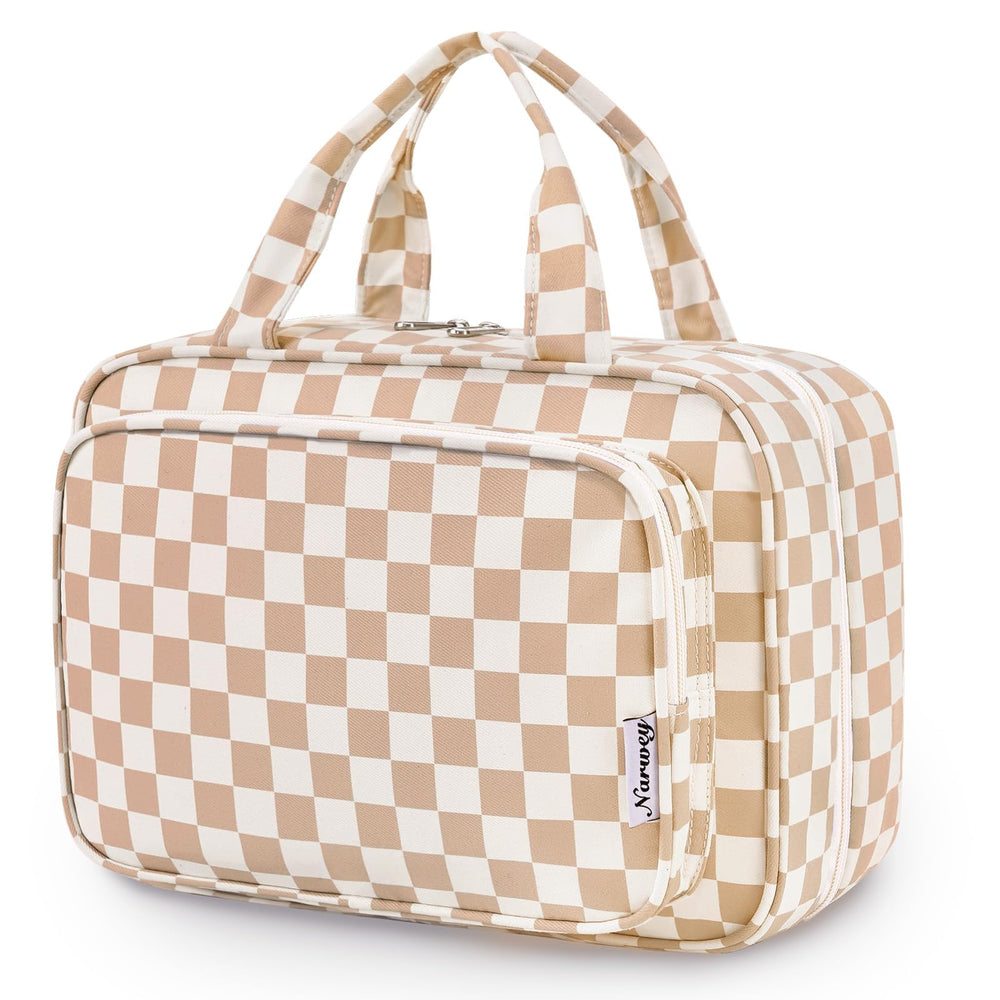 Narwey travel toiletry bag large fold offers ample space for full-size toiletries on trips.