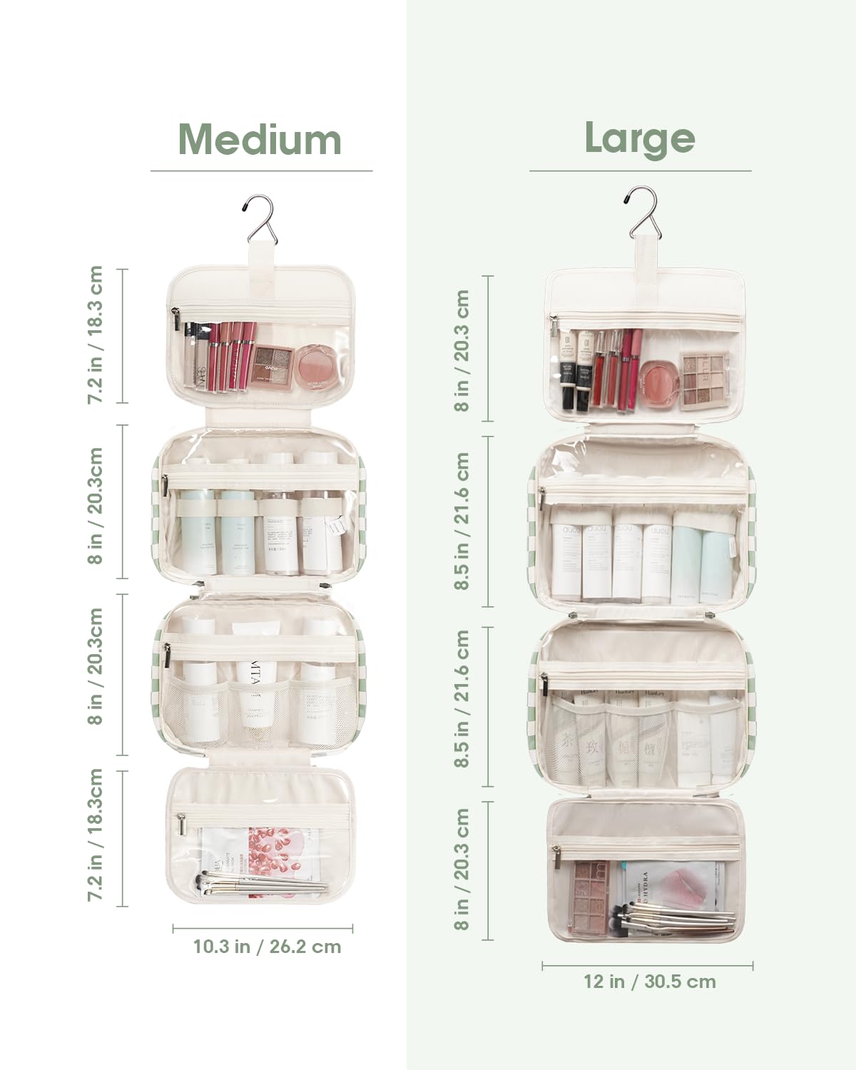 Narwey mint-green checkerboard large-open shows multiple compartments for tidy cosmetics