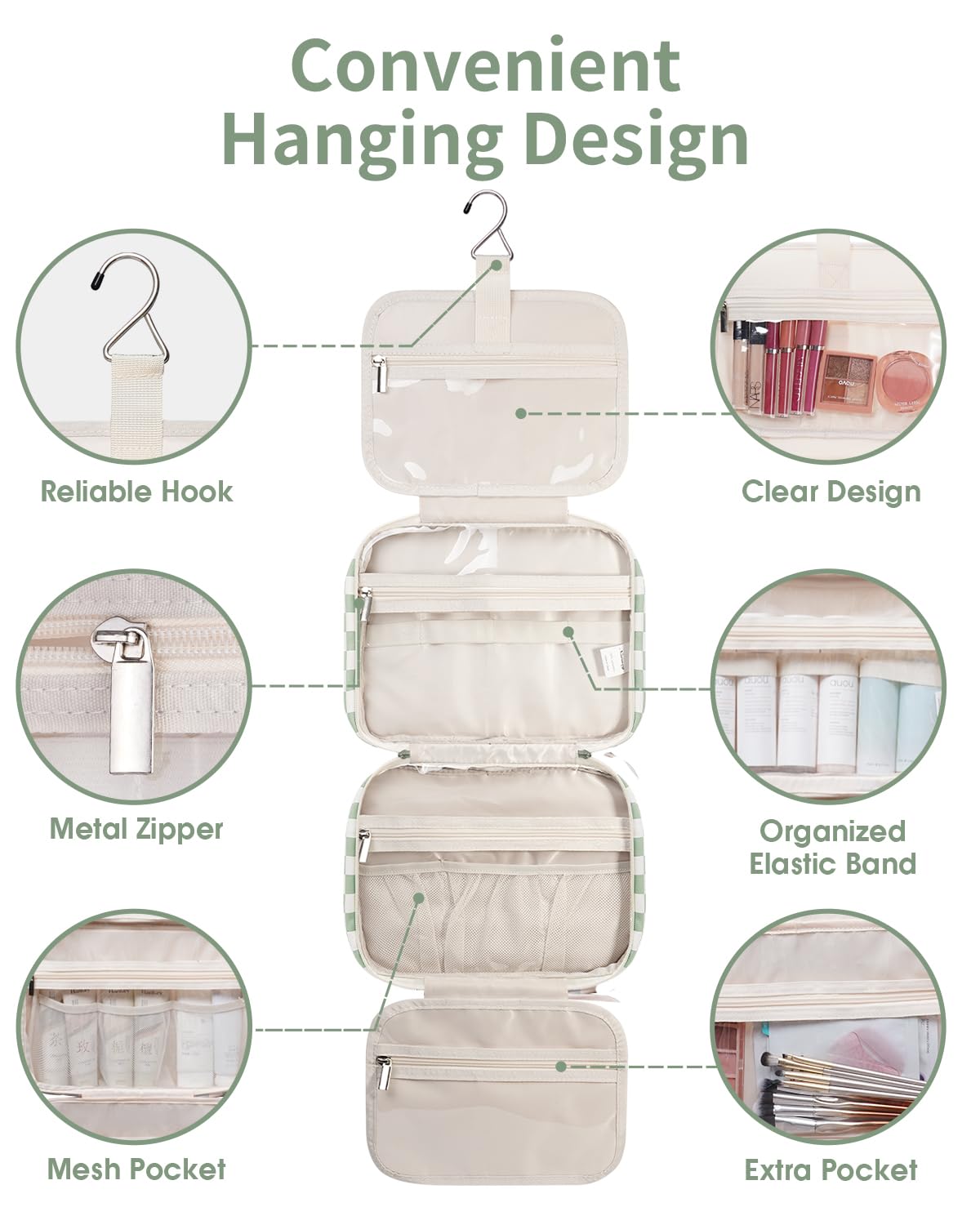 Narwey soft-lined interior protects cosmetics while moving through airports and hotels