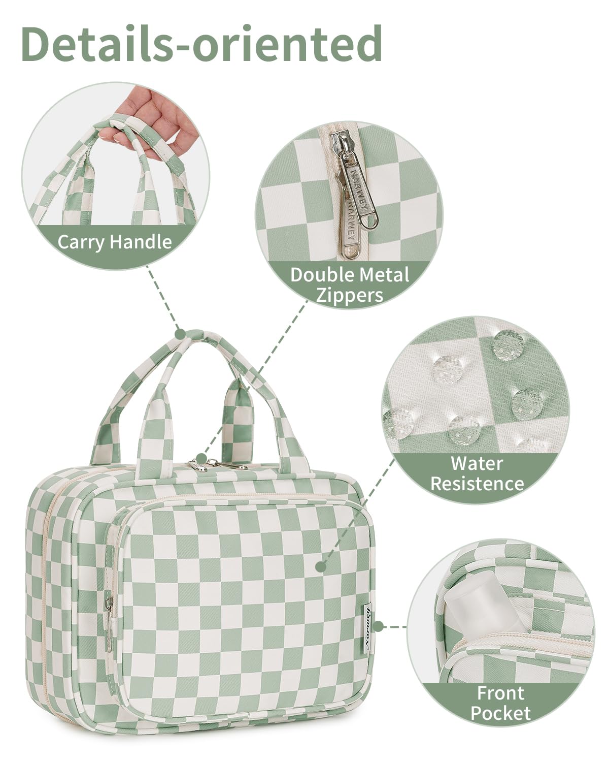 Narwey water-resistant exterior helps resist spills during trips and rain