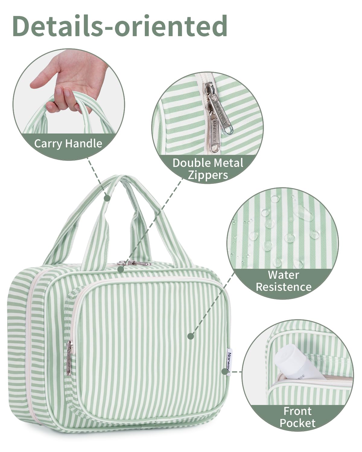 Narwey water-resistant lining detail protects contents in damp bathrooms