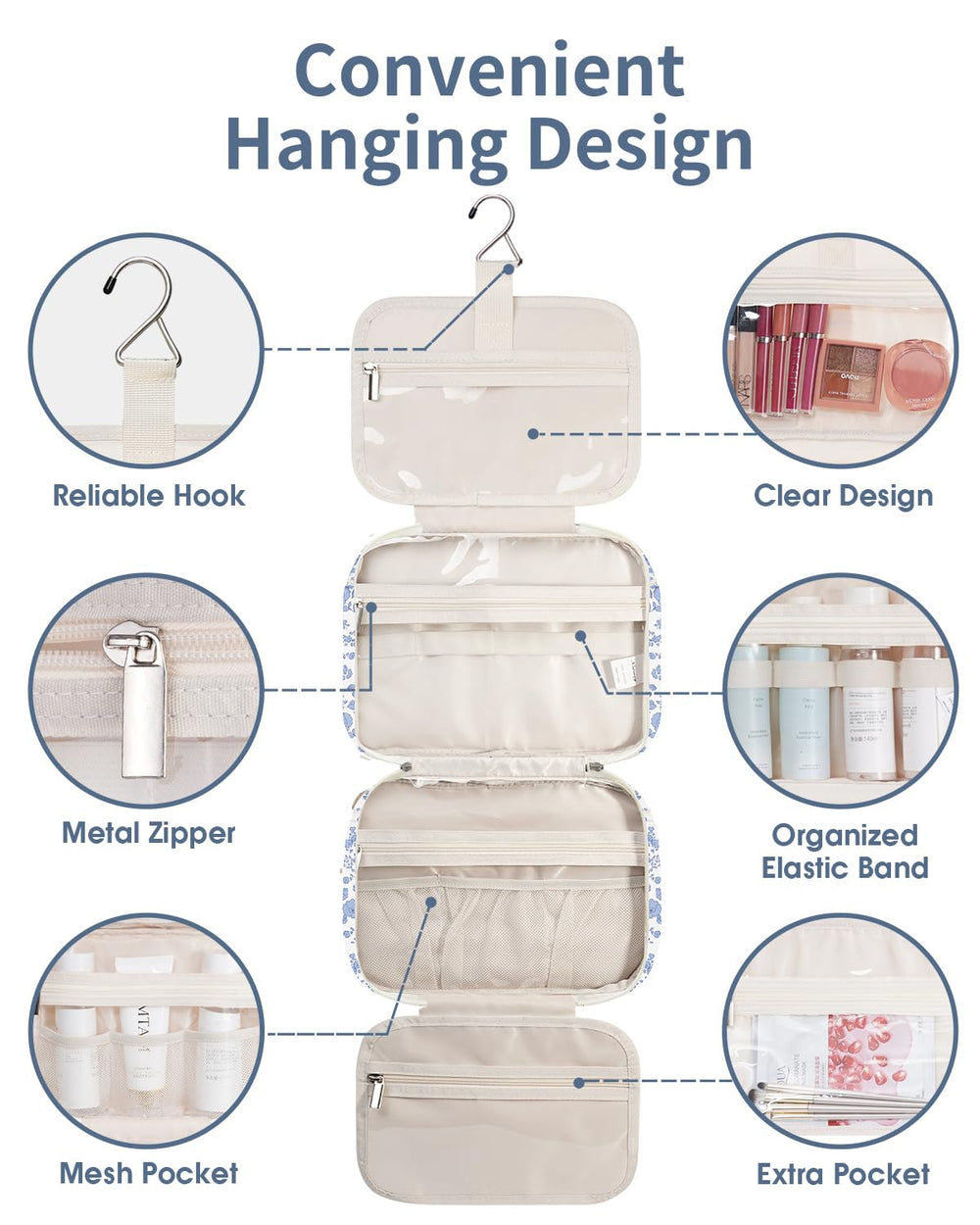 Narwey water-resistant lining protects contents from spills and moisture.