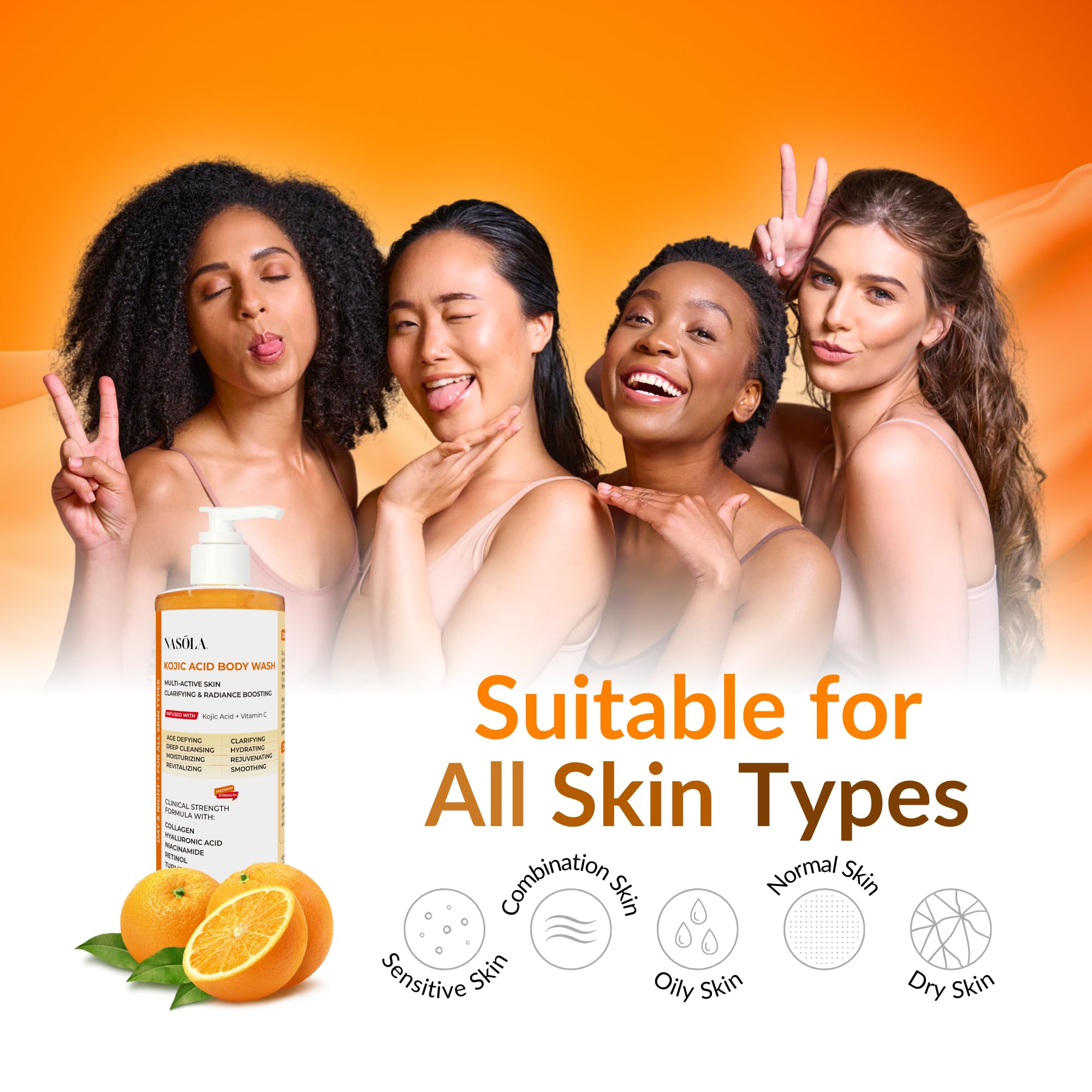 Nasola Kojic Acid Body Wash turmeric vitamin c glow emphasis