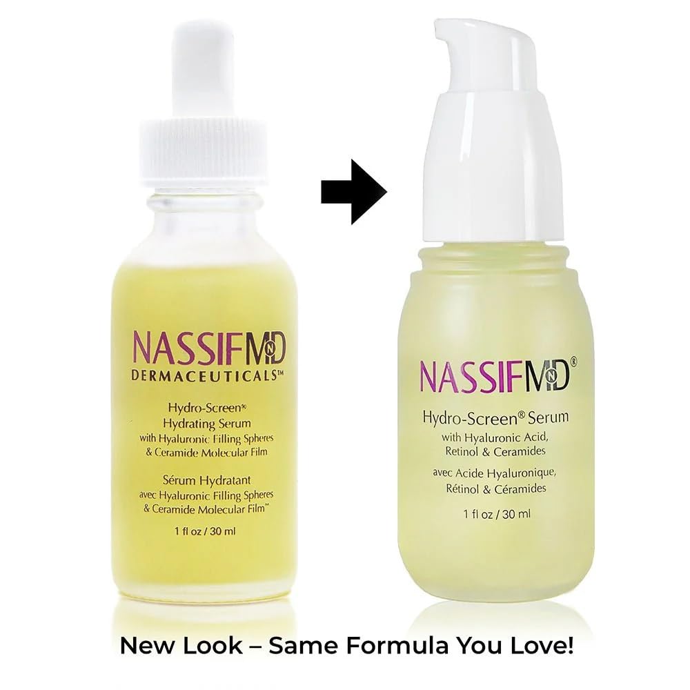 NassifMD Hydro-Screen Serum drop on hand illustrating precise dosing and quick absorption.