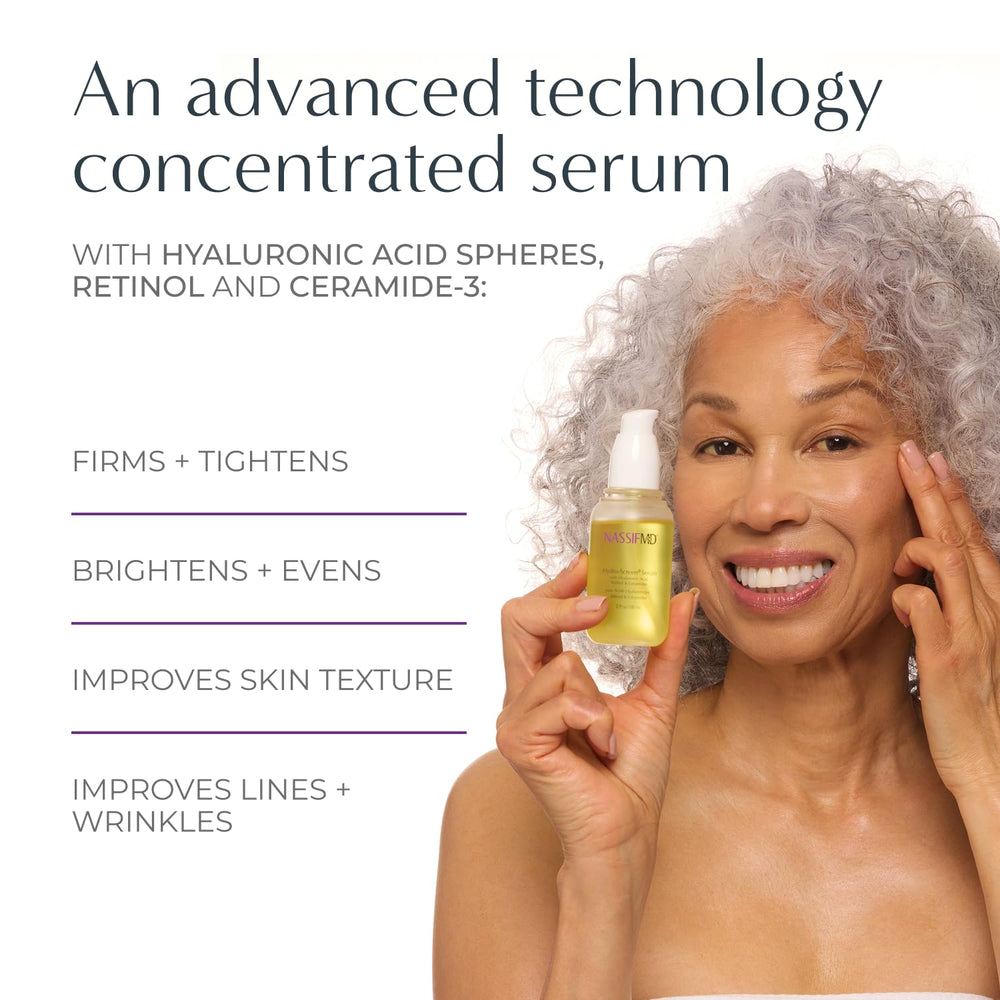 NassifMD Hydro-Screen Serum texture close-up demonstrates a lightweight, layerable formula.