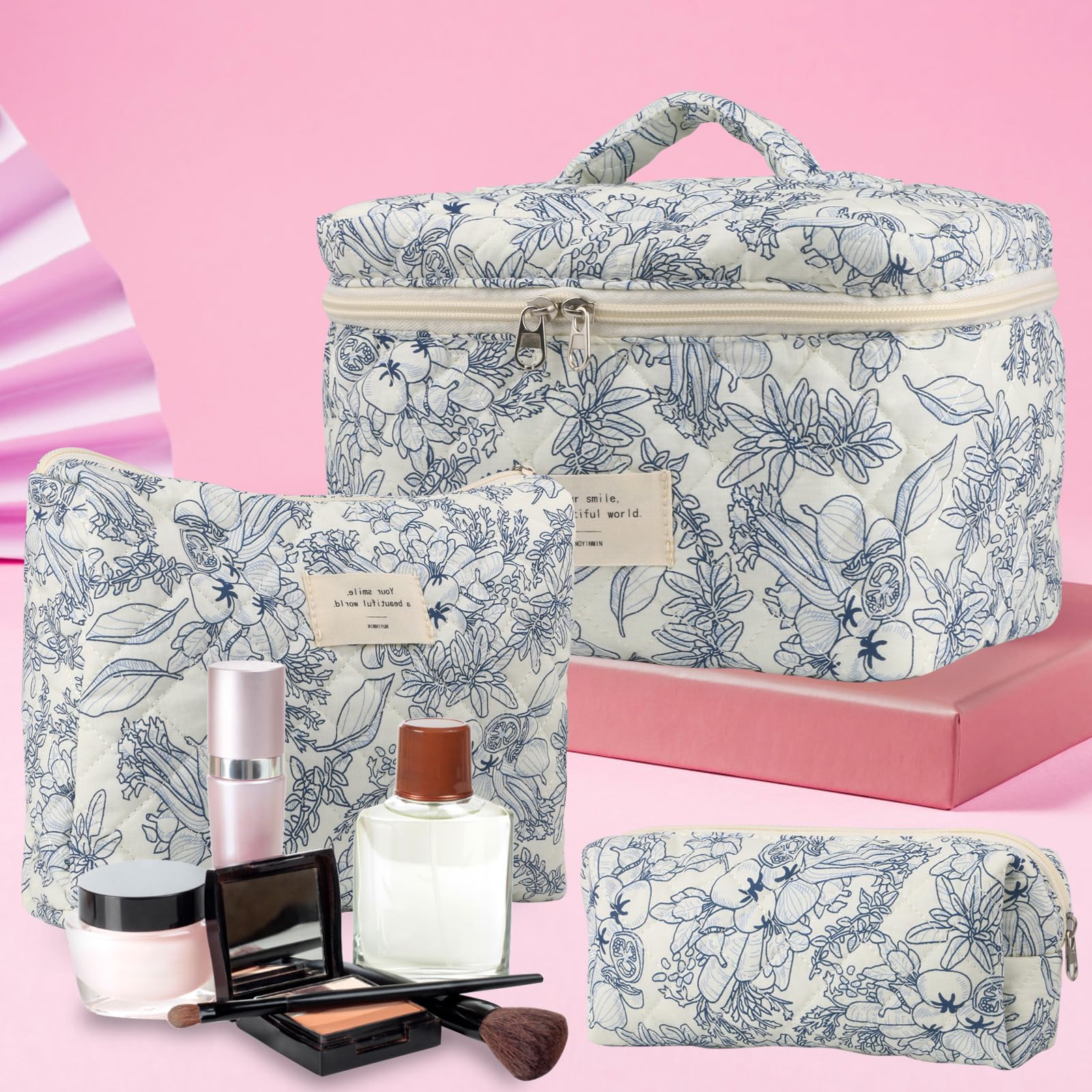 NATINSA corduroy makeup bag with brush slot keeps cosmetics tidy during travel.