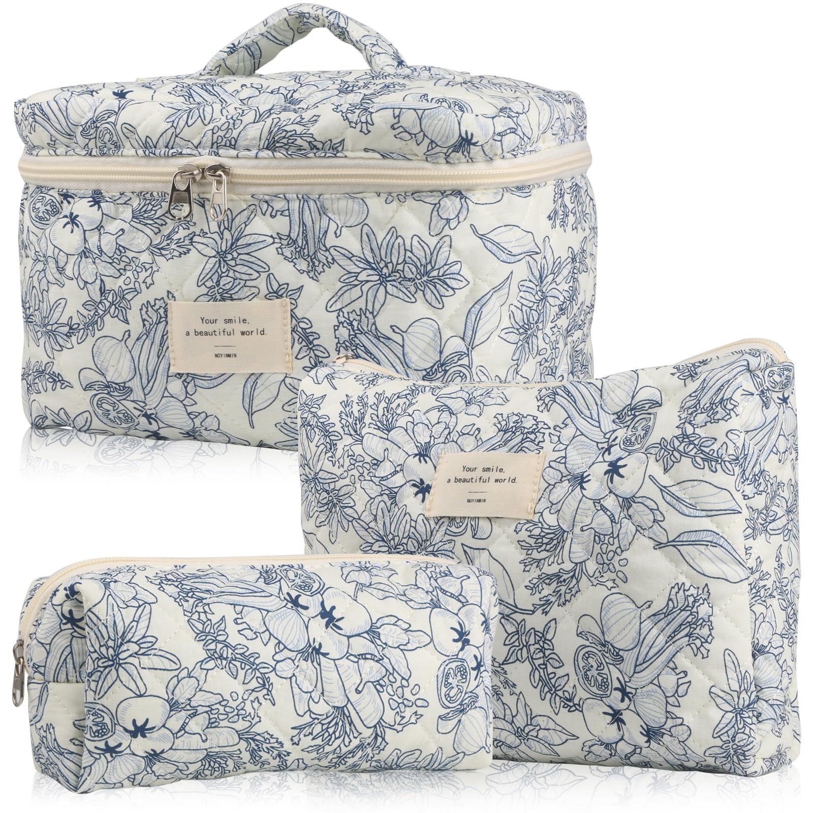 NATINSA cute makeup bag set with large and small bags for easy organization on the go.