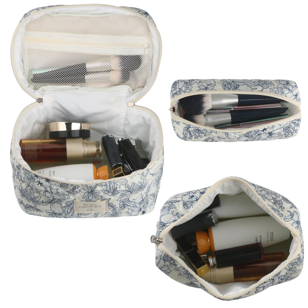 NATINSA travel cosmetic bags feature quilted floral detail for stylish storage.