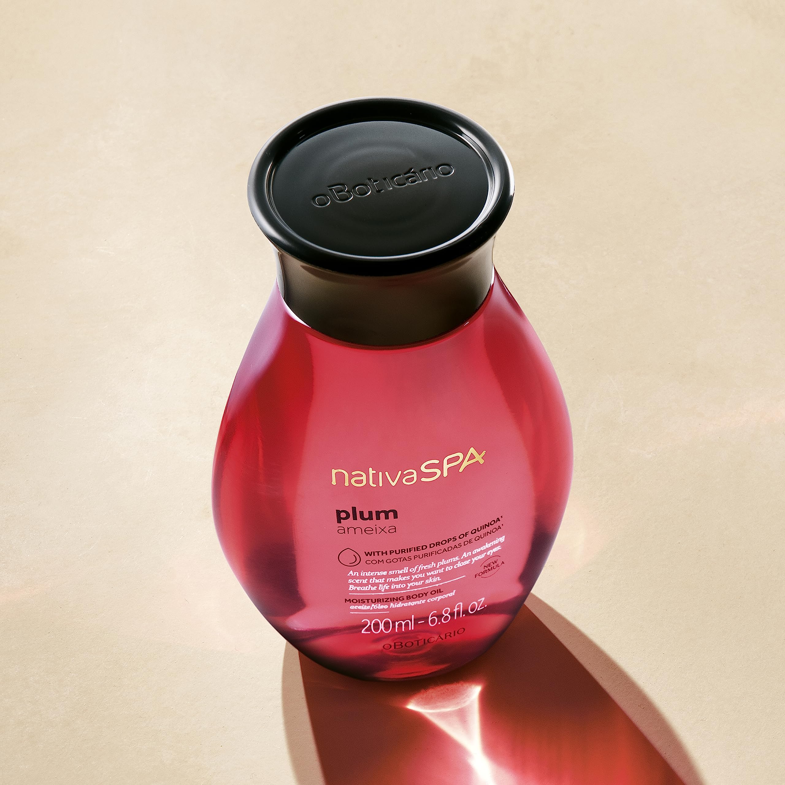 NATIVA SPA Plum Body Oil on skin shows silky, non-greasy finish