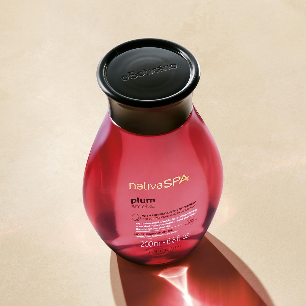 NATIVA SPA Plum Body Oil on skin shows silky, non-greasy finish
