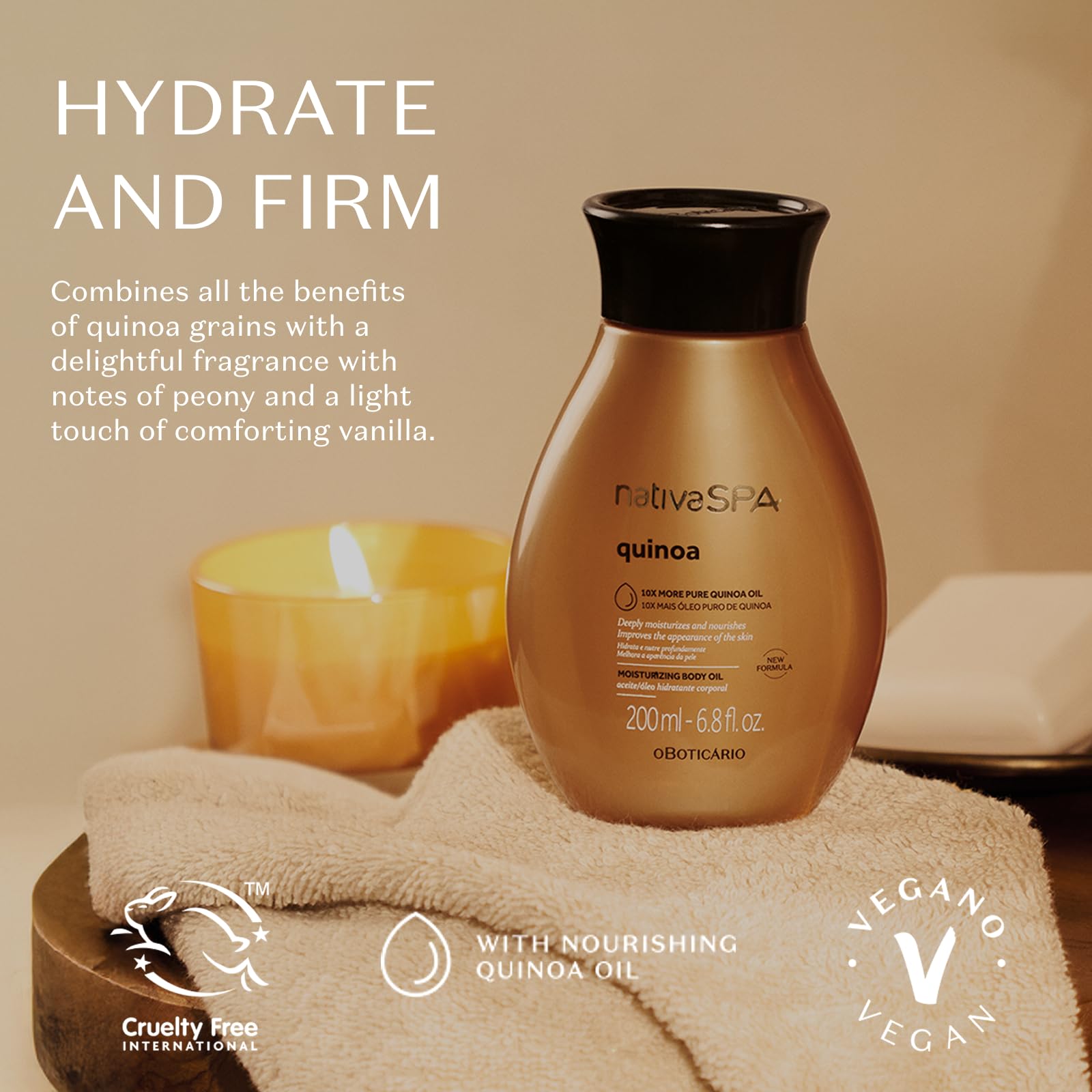 Application of Nativa Spa Quinoa Hydrating Body Oil for quick absorption