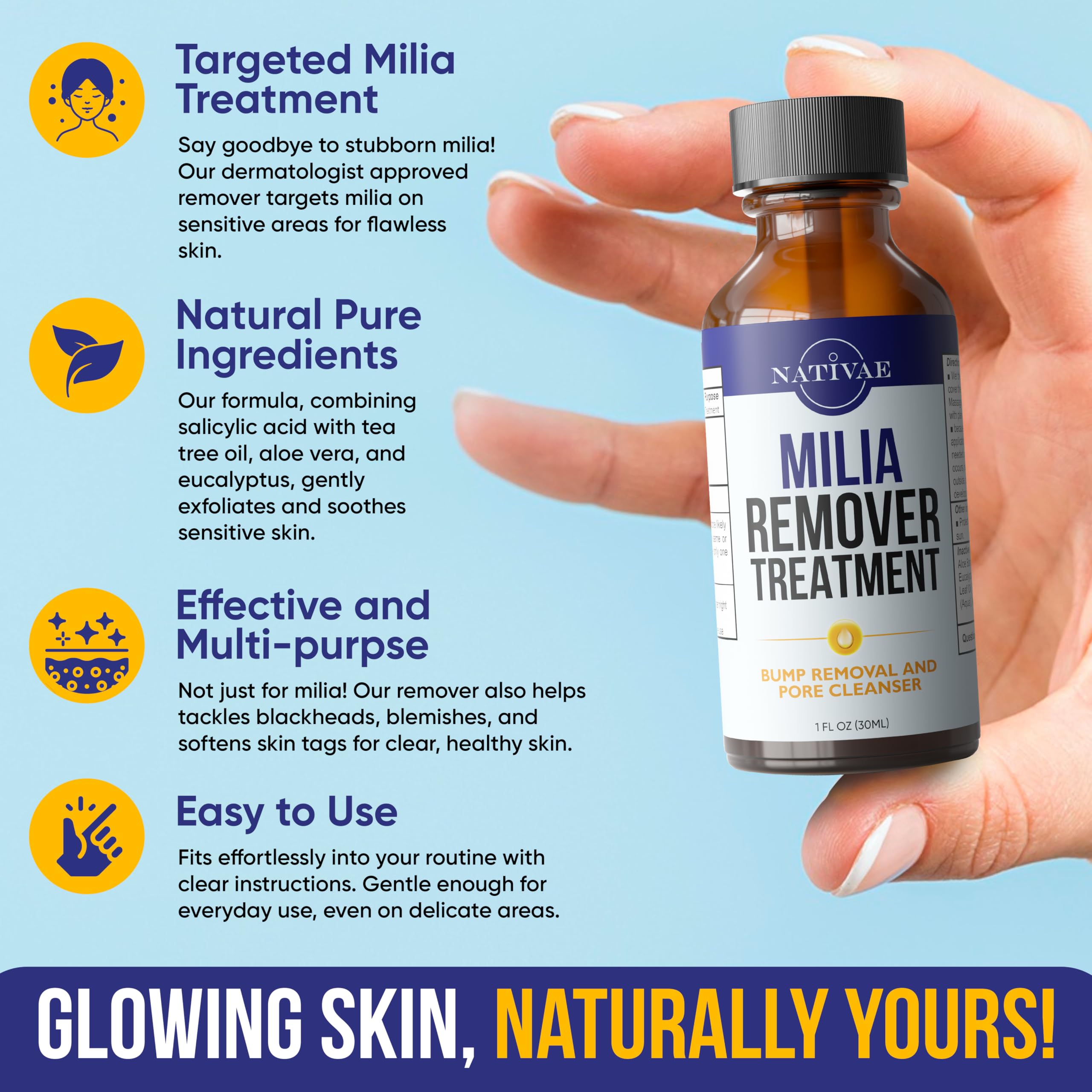 Nativae Milia Remover glow after use demonstrates radiant, refreshed skin.