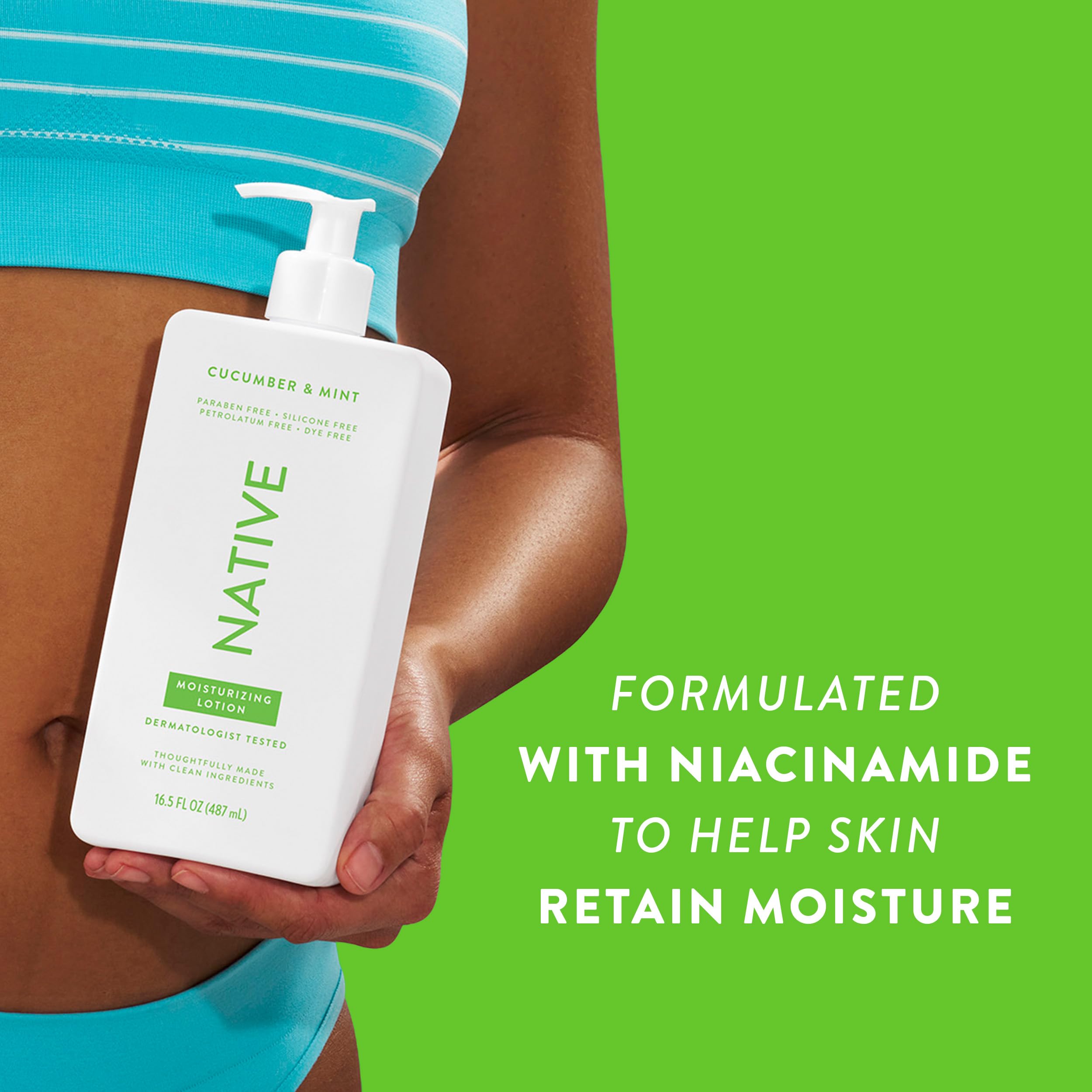 Native Body Lotion 16.5 oz packaging suited for home use.