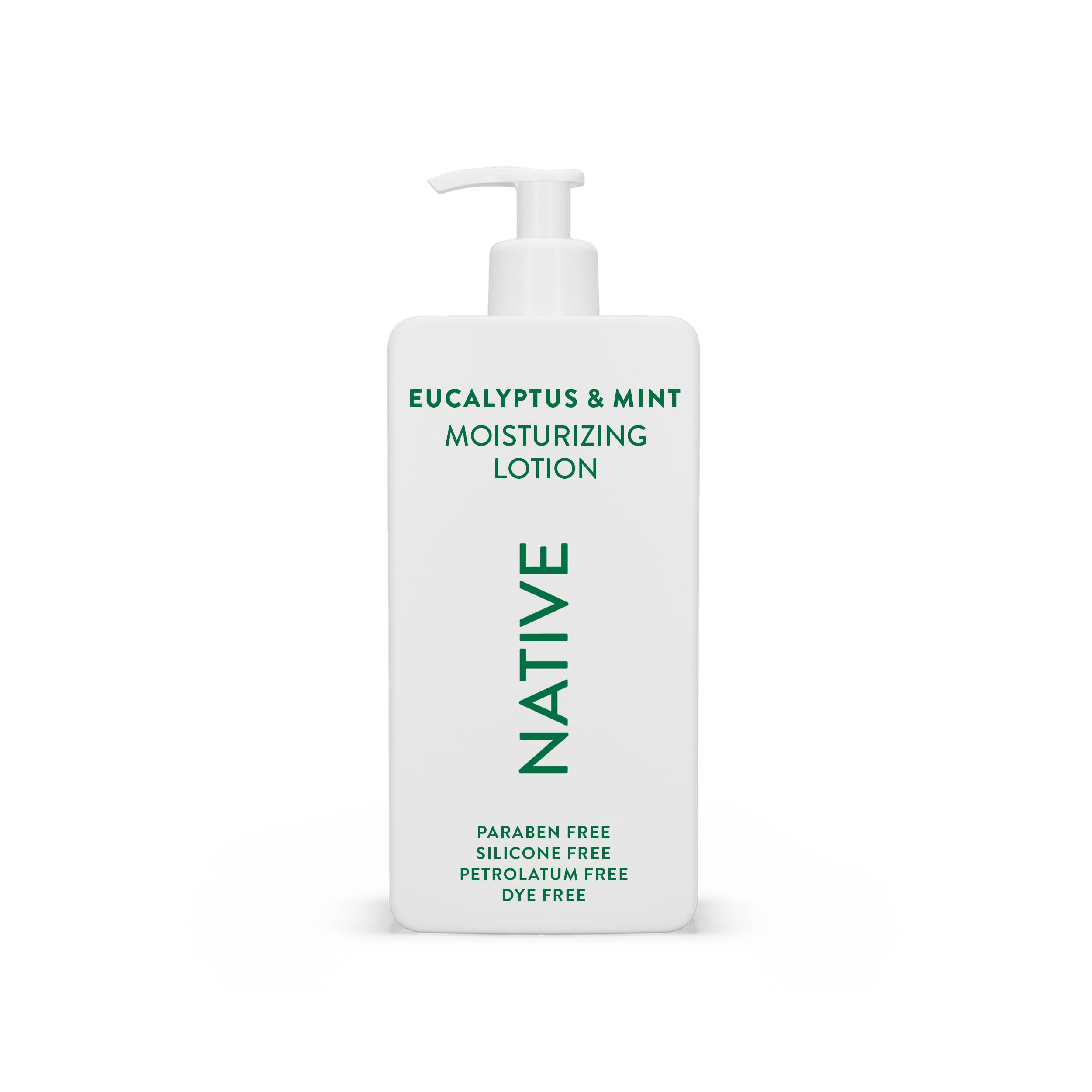 Native Body Lotion bottle highlights eucalyptus mint for refreshing hydration.