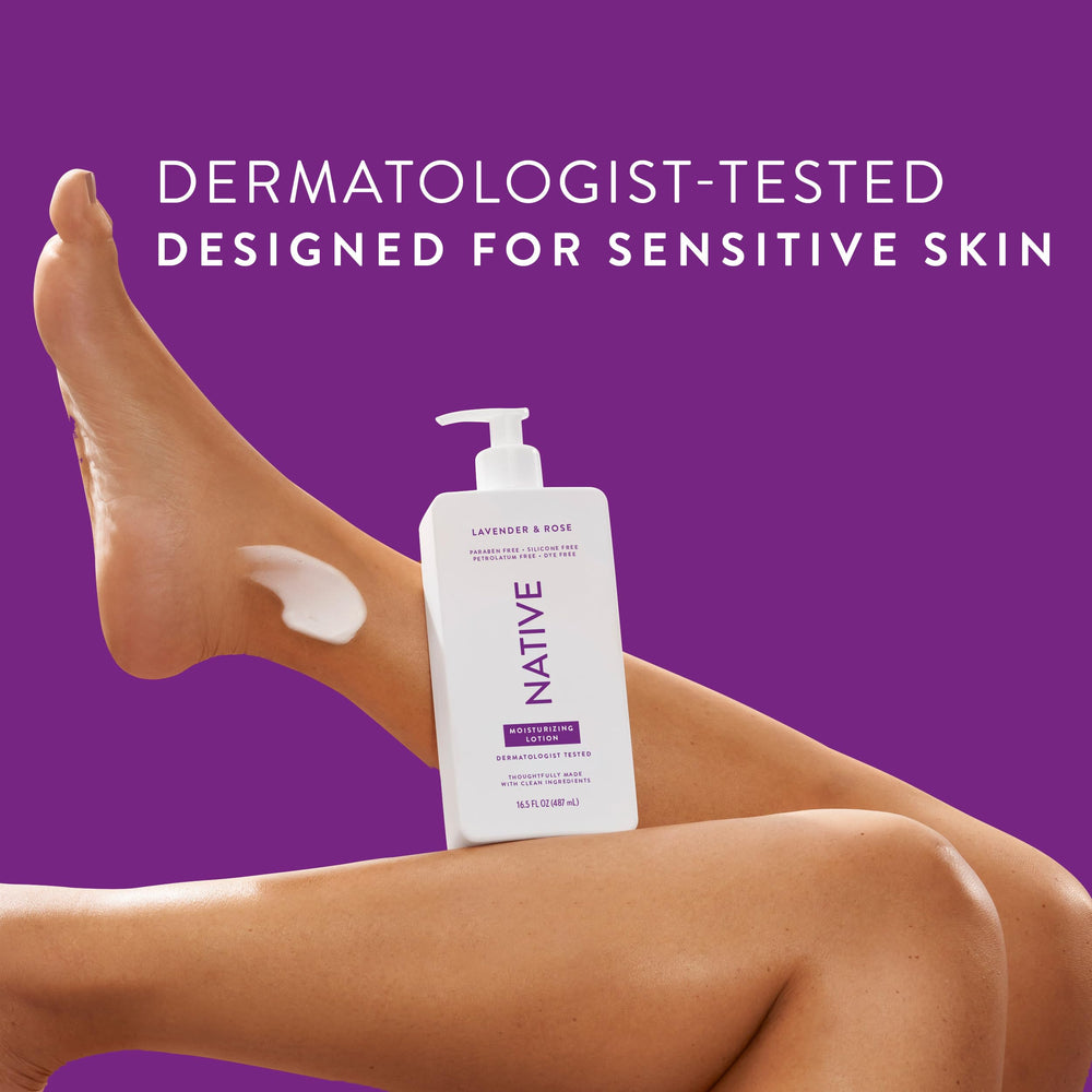 Native Body Lotion hand-application demonstrating quick hydration and smooth skin.