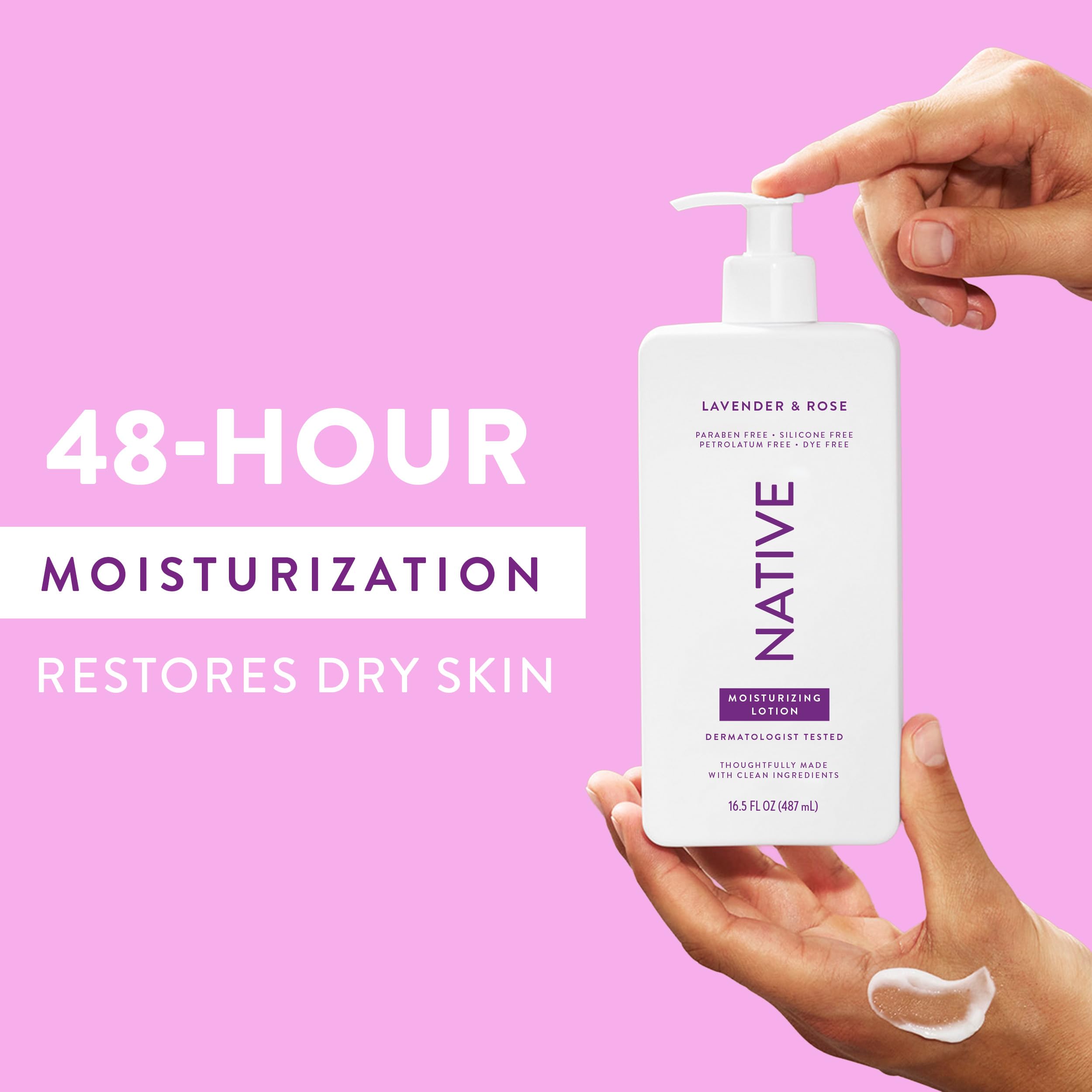 Native Body Lotion lavender flowers evoke calming lavender scent.