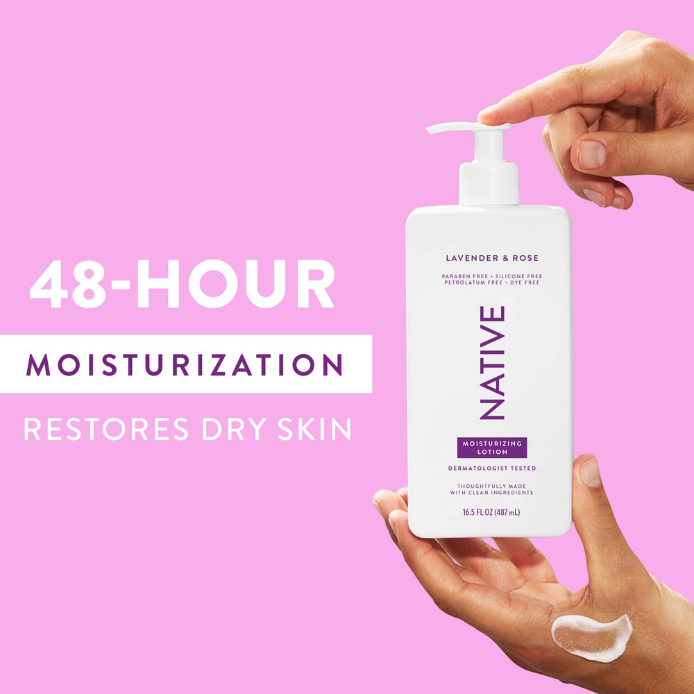 Native Body Lotion lavender flowers evoke calming lavender scent.