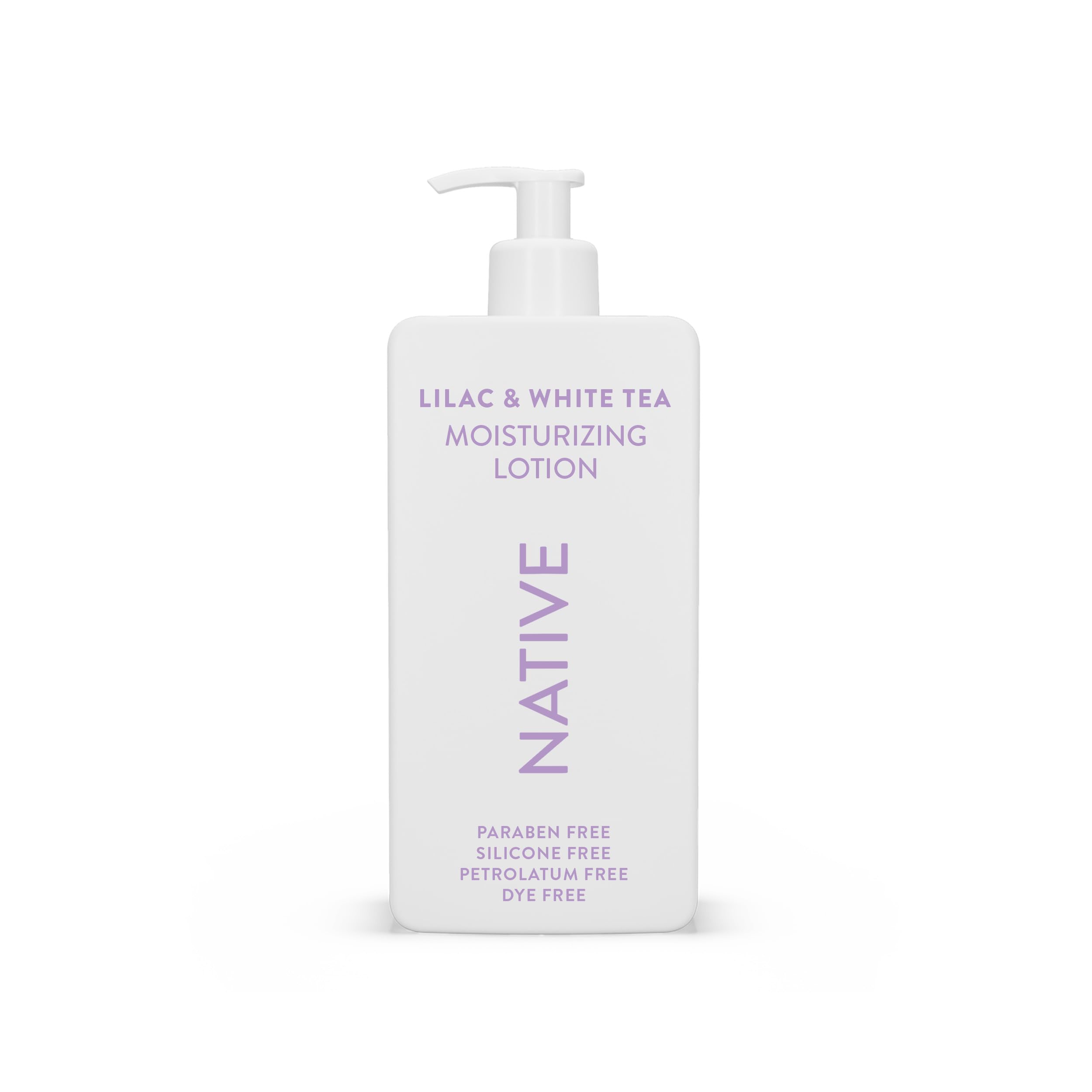 Native Body Lotion Lilac & White Tea bottle delivers plant-based hydration.