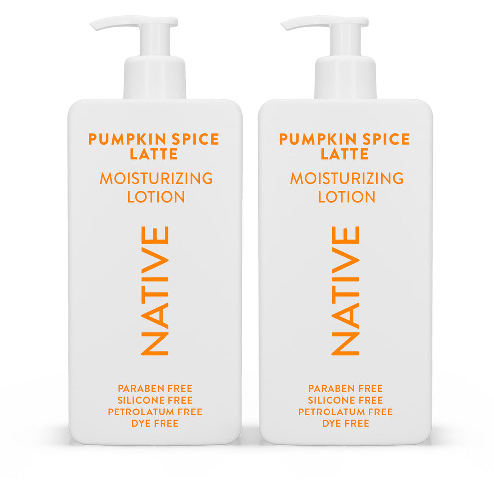 Native Body Lotion pumpkin spice latte bottle showcasing rich hydration for dry skin.