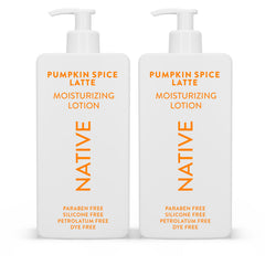 Native Body Lotion pumpkin spice latte bottle showcasing rich hydration for dry skin.