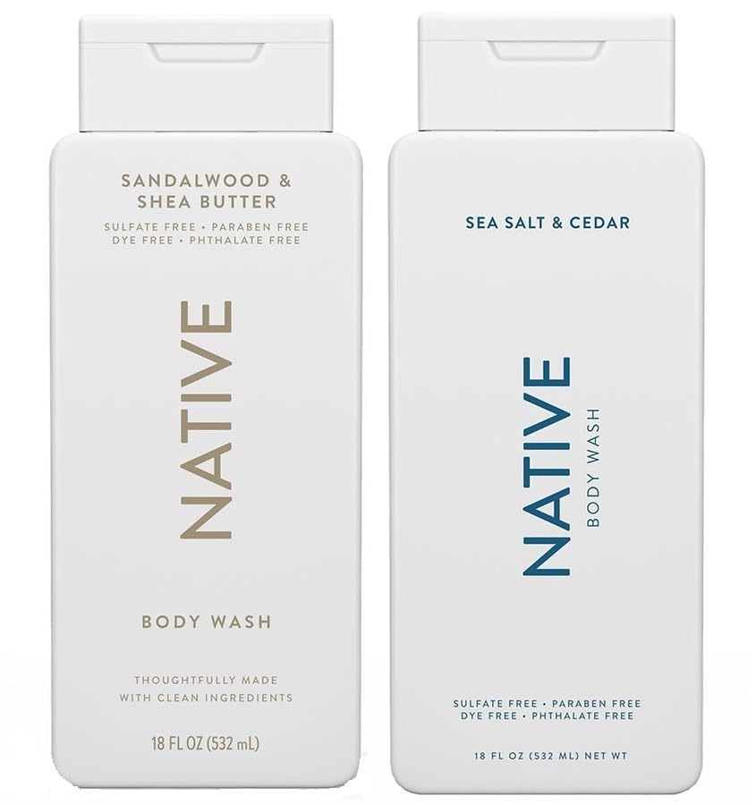 Native Body Wash 2-Pack sandalwood-shea-butter bottle for deep hydration.