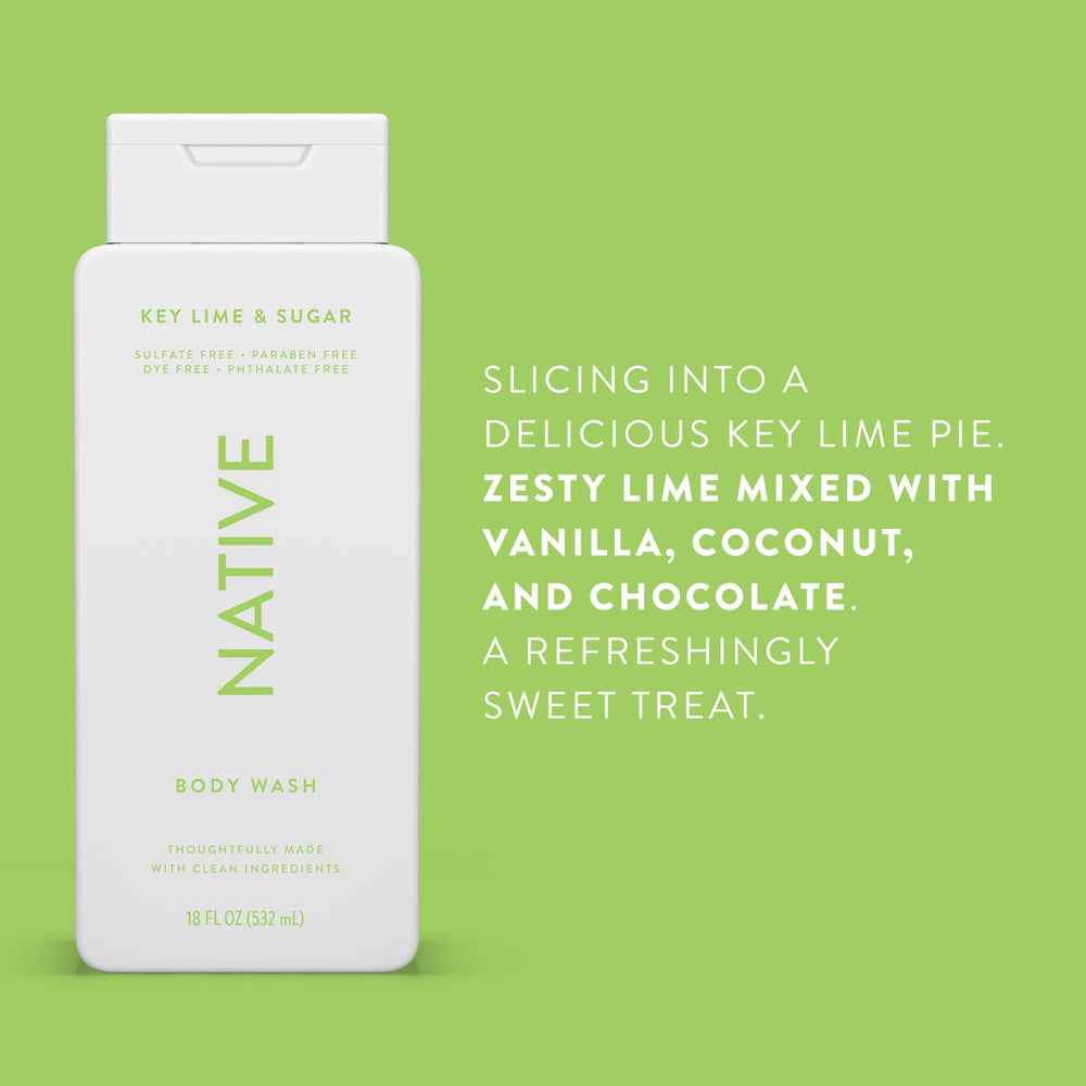Native Body Wash Aloe & Green Tea ingredients highlighted for clean, vegan care.