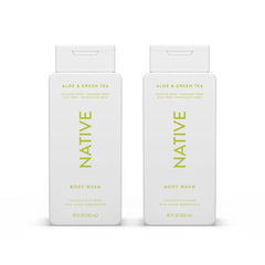 Native Body Wash bottle with Aloe & Green Tea offers gentle, hydrating cleanse.