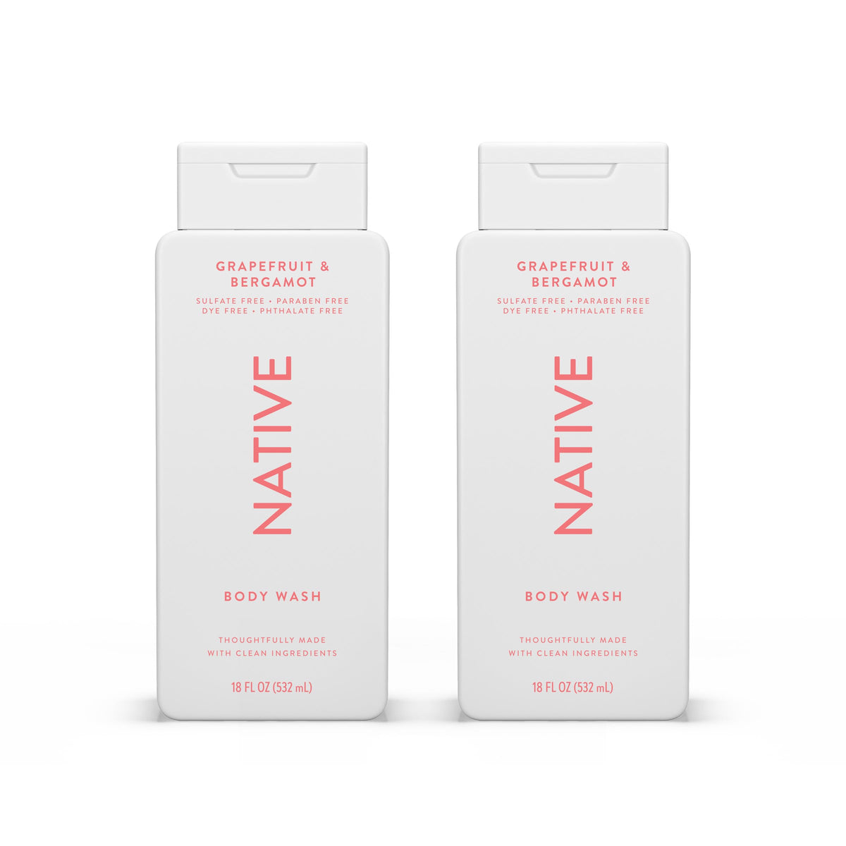 Native Body Wash bottle pour demonstrates gentle cleansing for all skin types