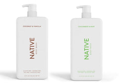 Native Body Wash coconut-vanilla bottle pump highlights a refreshing daily cleanse.