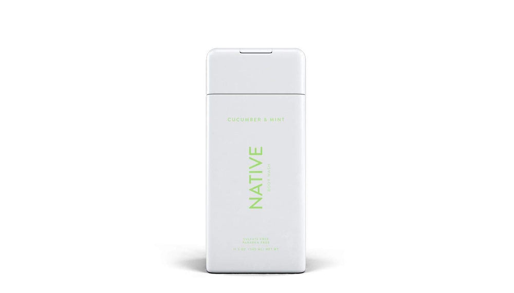 Native body wash cucumber mint bottle for refreshing cleanse and skin hydration.