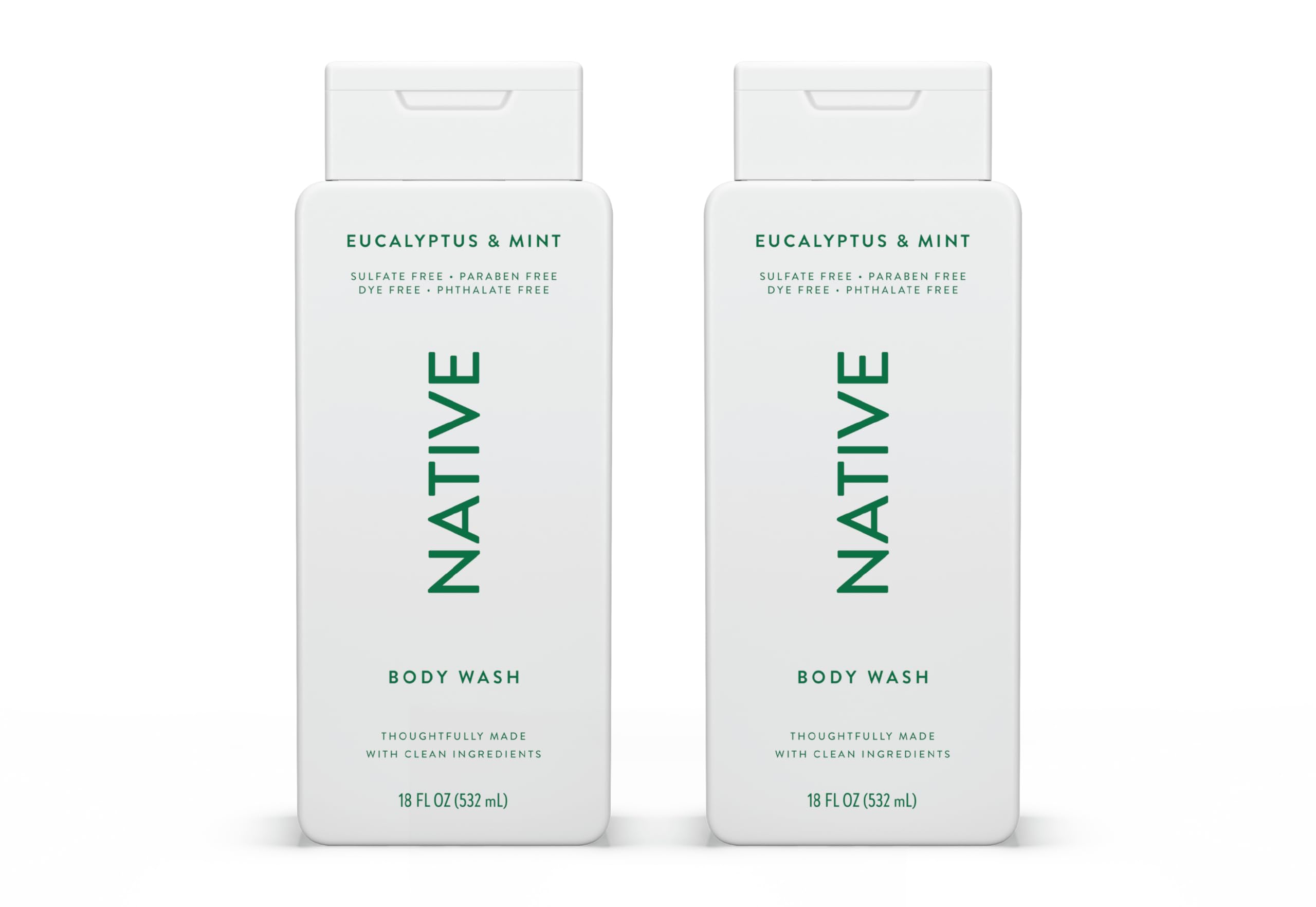 Native Body Wash eucalyptus mint bottle shows natural ingredients for daily freshness and hydration