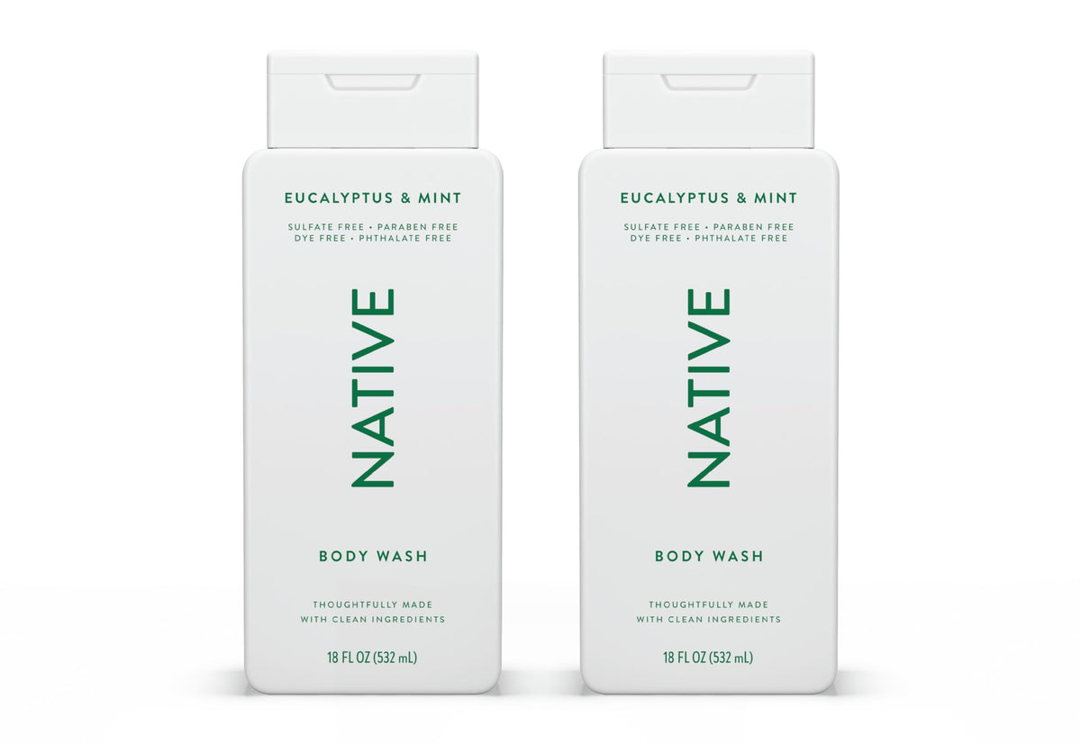 Native Body Wash eucalyptus mint bottle shows natural ingredients for daily freshness and hydration