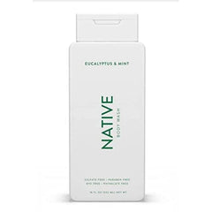 Native Body Wash Eucalyptus & Mint bottle shows hydrating formula for refreshed skin.