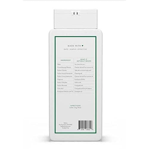 Native Body Wash Eucalyptus & Mint label highlights clean ingredients and brand trust.