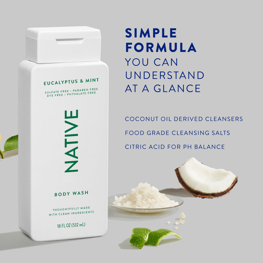 Native Body Wash foam-lather demonstrates gentle cleansing from coconut-derived cleansers