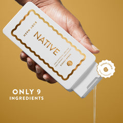 Native sugar-cookie lather close-up demonstrates rich, residue-free cleansing.