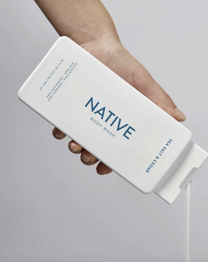 Native body wash ingredients panel emphasizes clean plant derived formula without sulfates