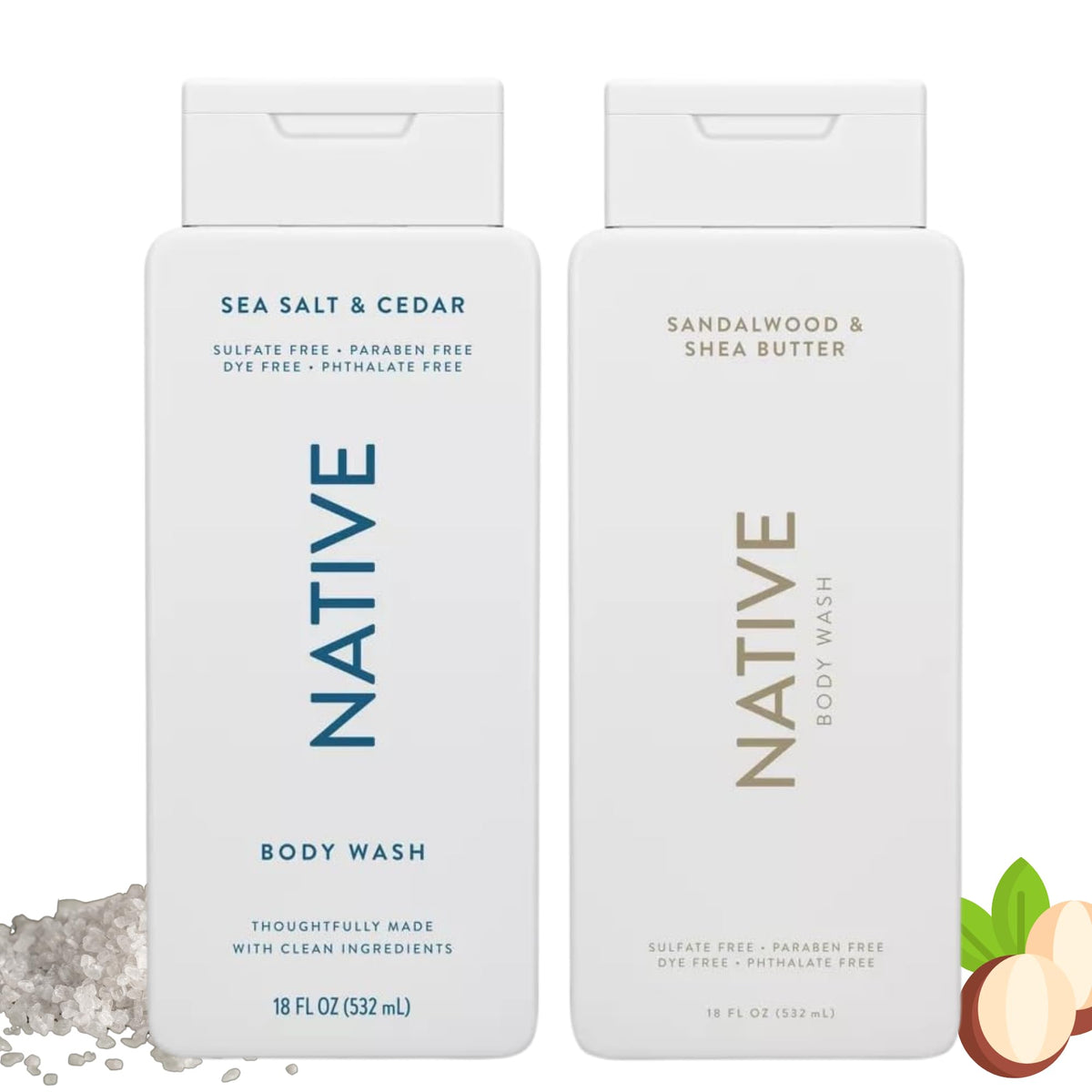 Native Body Wash Sandalwood-Shea Butter bottle delivers soothing hydration for daily use
