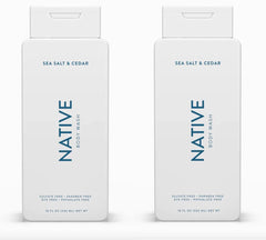 Native body wash Sea Salt Cedar bottle highlights 18 oz size for daily cleansing