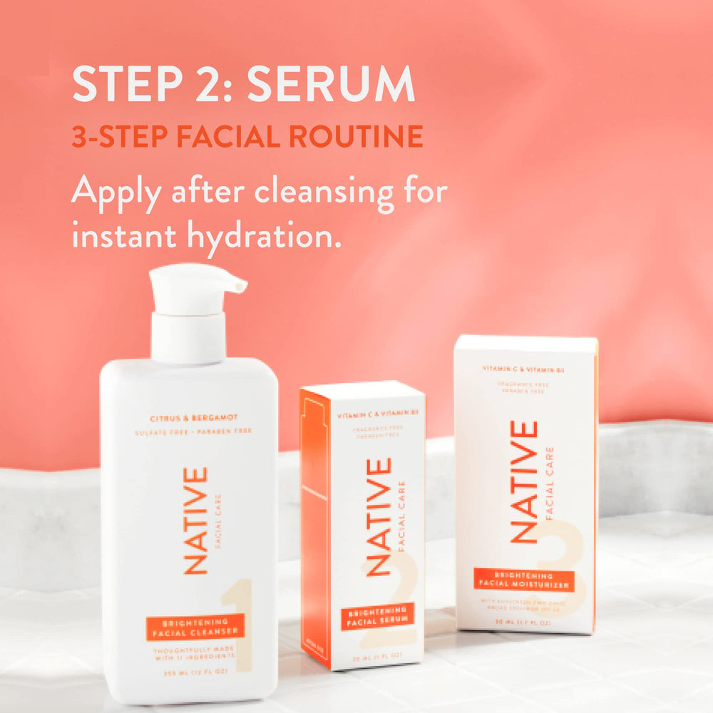 Native Brightening Facial Serum being applied to skin for quick absorption