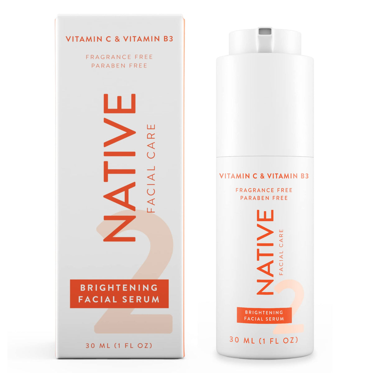 Native Brightening Facial Serum bottle close-up with hydrating formula