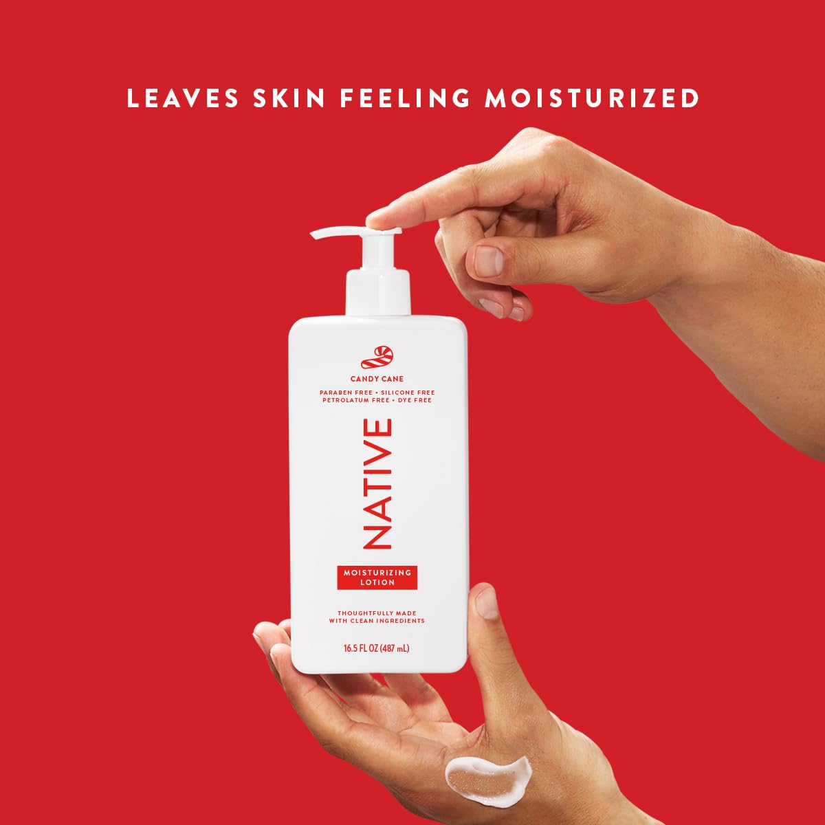 Native Candy Cane lotion application demonstrates smooth absorption and quick moisturization.