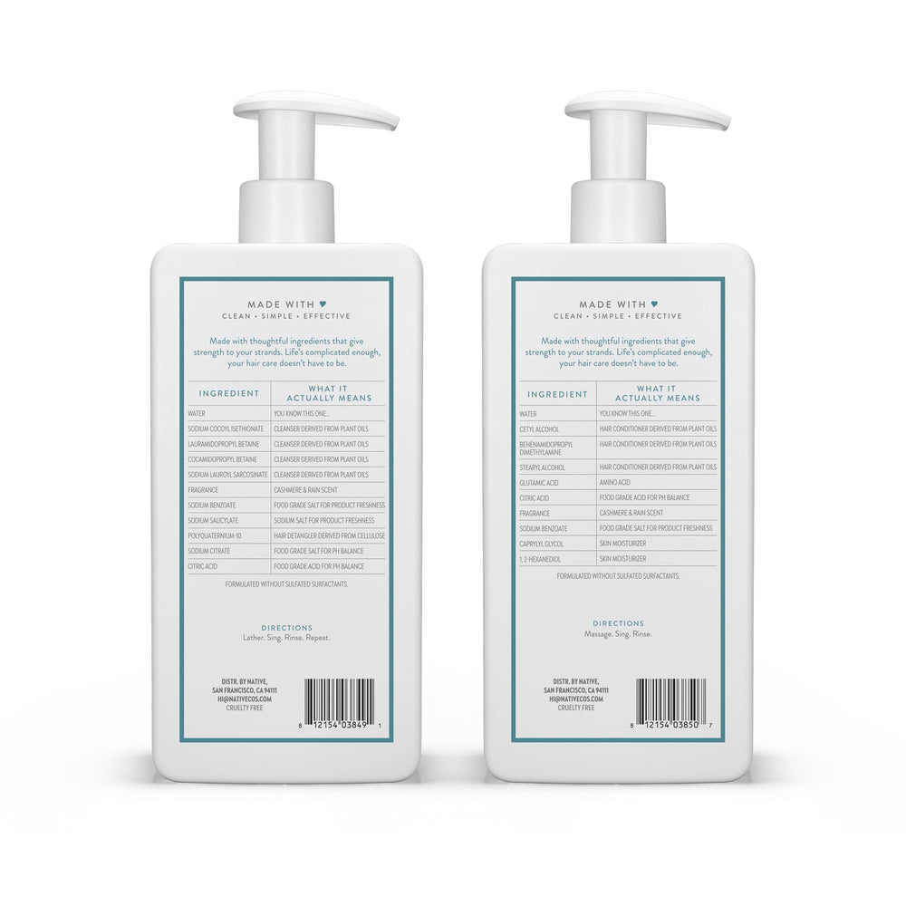 Native Cashmere & Rain conditioner bottle ready to detangle and soften hair.