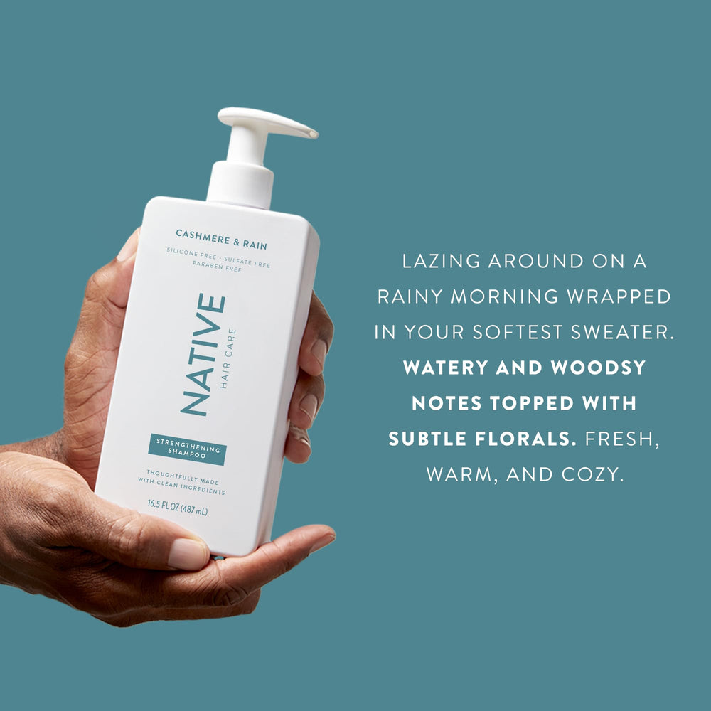 Native Cashmere & Rain creamy foam close-up demonstrates sulfate-free cleansing.